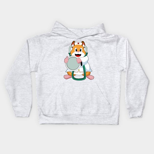 Hamster as Doctor with Stethoscope Kids Hoodie by Markus Schnabel